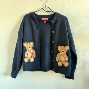 Navy Blue Cardigan with Teddy Bears
